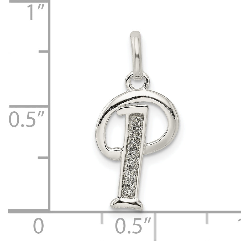 Sterling Silver Polished Glitter Enamel Letter P Pendant Elegant and Anti-Tarnish