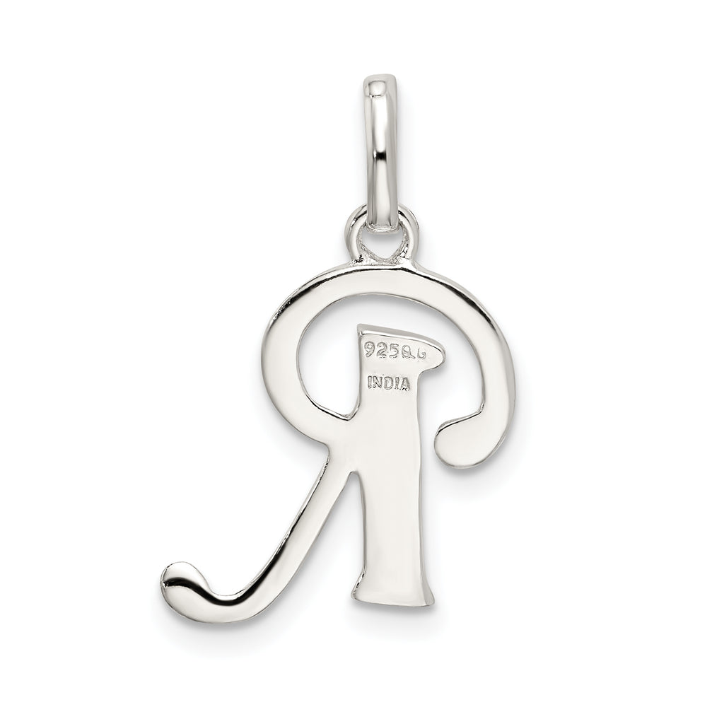 Sterling Silver 925 Enamel Letter R Pendant with Glitter Finish
