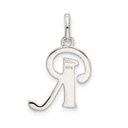 Sterling Silver 925 Enamel Letter R Pendant with Glitter Finish
