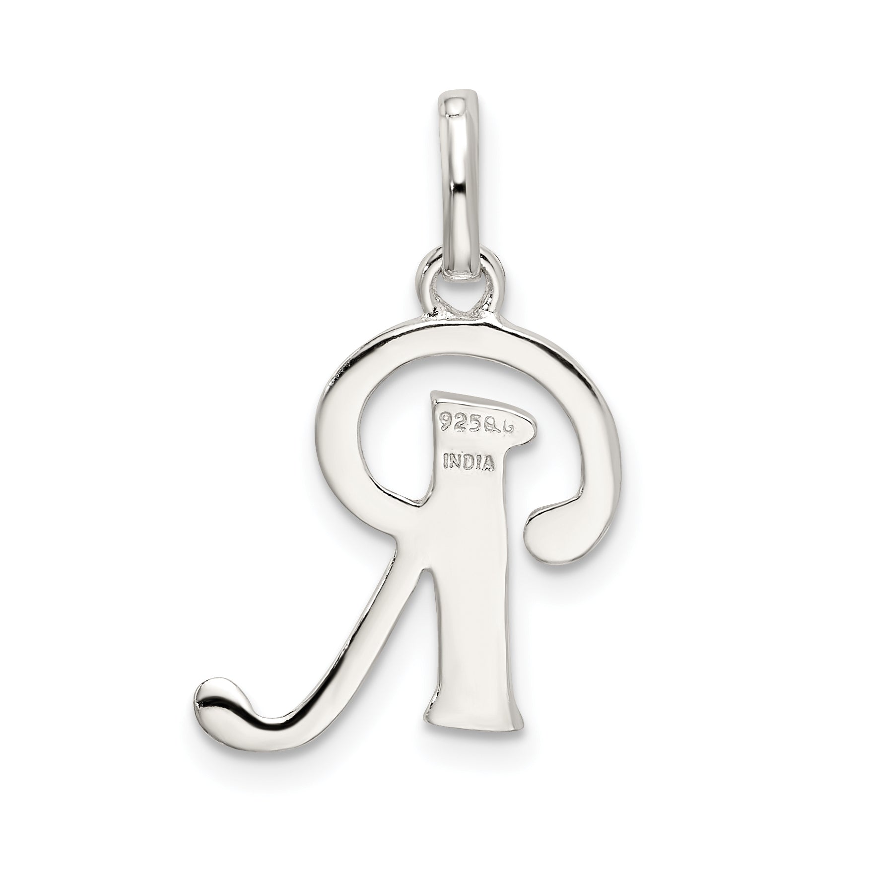 Sterling Silver 925 Enamel Letter R Pendant with Glitter Finish
