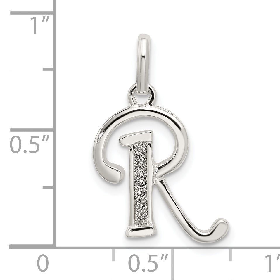 Sterling Silver 925 Enamel Letter R Pendant with Glitter Finish