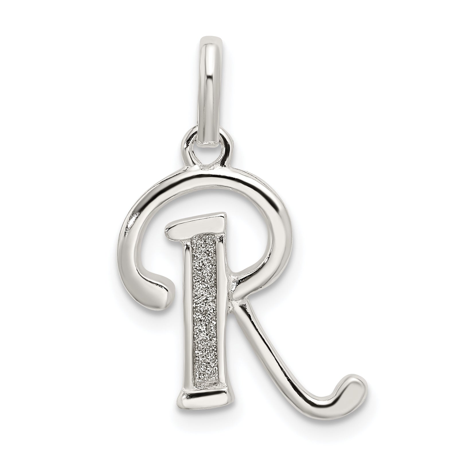 Sterling Silver Polished Glitter Enamel Letter R Initial Charm Main image