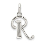 Sterling Silver Polished Glitter Enamel Letter R Initial Charm