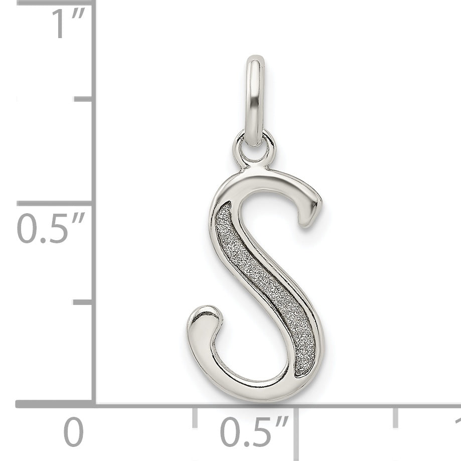 Sterling Silver 925 S Pendant with Glitter Enamel Polished Finish