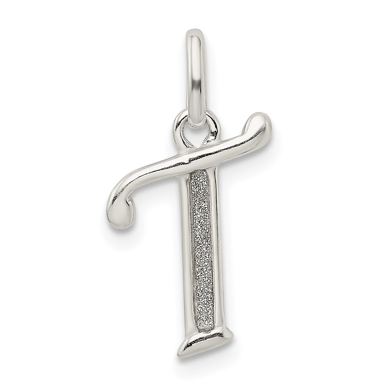 Sterling Silver Polished Glitter Enamel Letter T Initial Charm Main image
