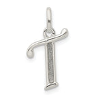 Sterling Silver Polished Glitter Enamel Letter T Initial Charm