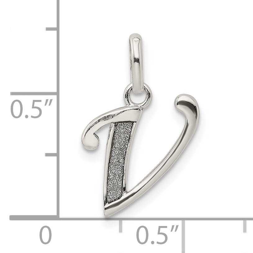 Sterling Silver Enamel Glitter V Pendant Polished Anti-Tarnish