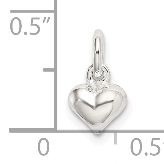 Sterling Silver 925 Polished Heart Charm with 3D Hollow Design