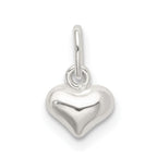 Sterling Silver 925 Polished Heart Charm with 3D Design Anti-tarnish