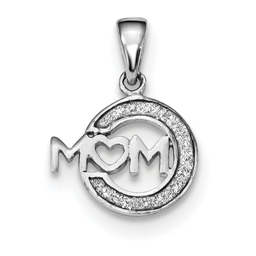 Sterling Silver Rhodium-plated Enamel Glitter Fabric MOM Pendant