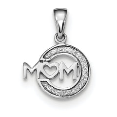 Sterling Silver Rhodium-plated Enamel Glitter Fabric MOM Pendant