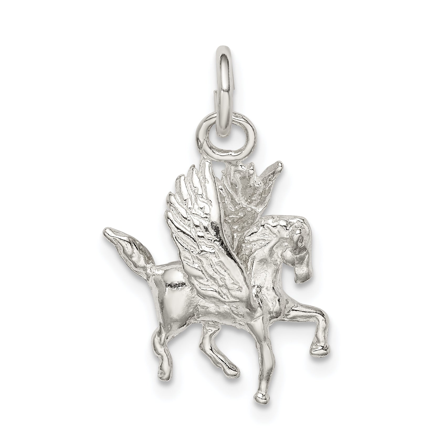 Sterling Silver 925 Pegasus Charm with Polished 3D Design