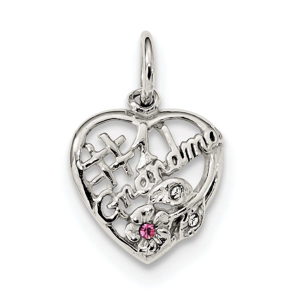 Sterling Silver Rhodium-plated Pink & White CZ #1 Grandma Pendant Main image