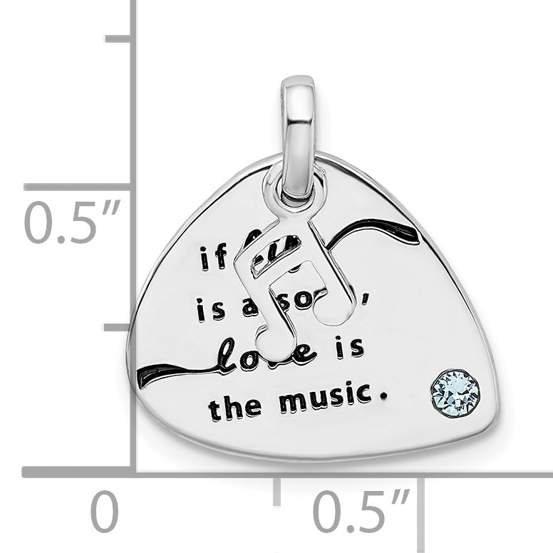 Sterling Silver Swarovski Blue Guitar Pick Pendant Antique Finish
