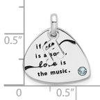 Sterling Silver Crystal Blue Guitar Pick Pendant Antique Finish
