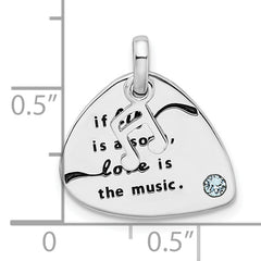 Sterling Silver Swarovski Blue Guitar Pick Pendant Antique Finish
