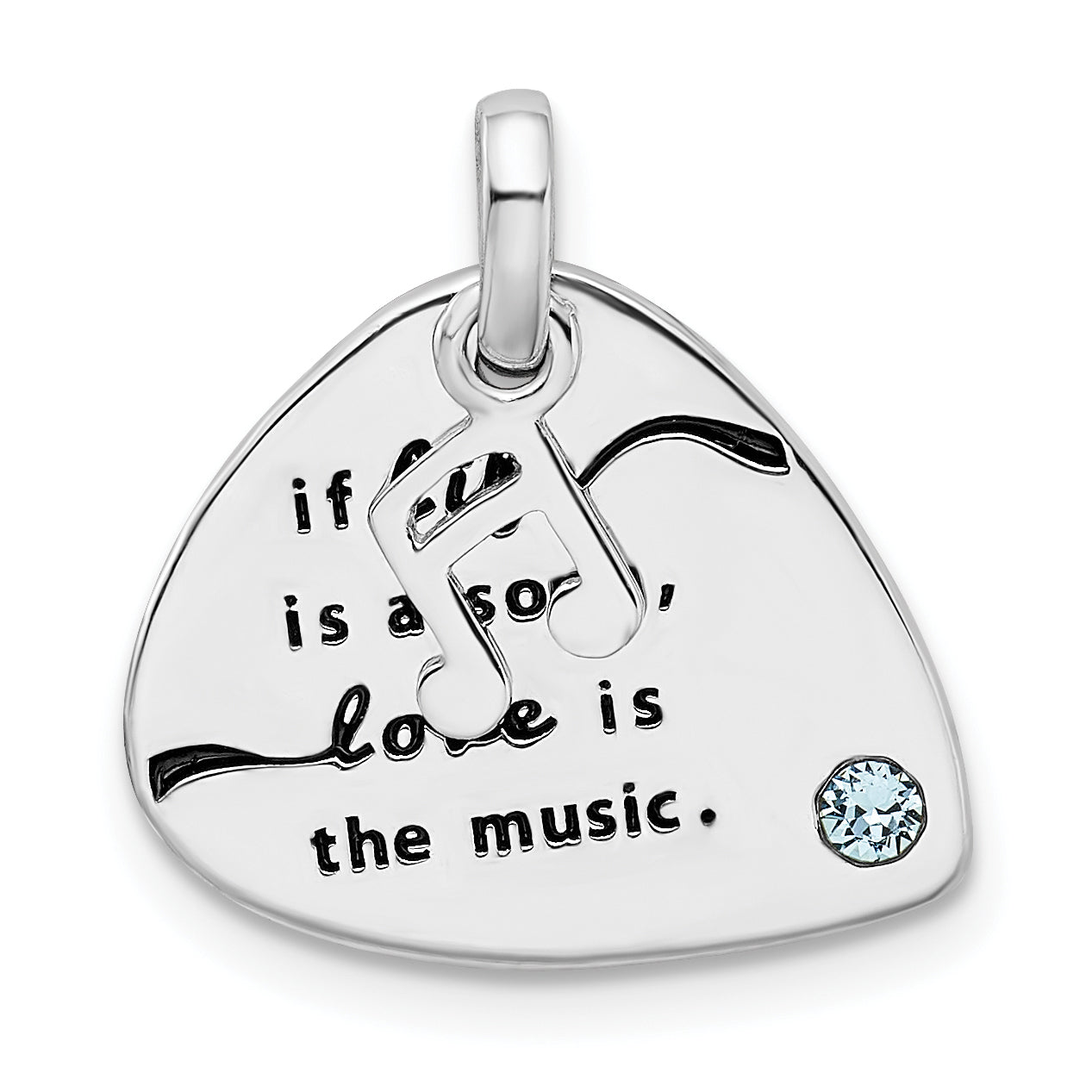 Sterling Silver RH-plate Crystal Antique Guitar Pick Pendant Main image