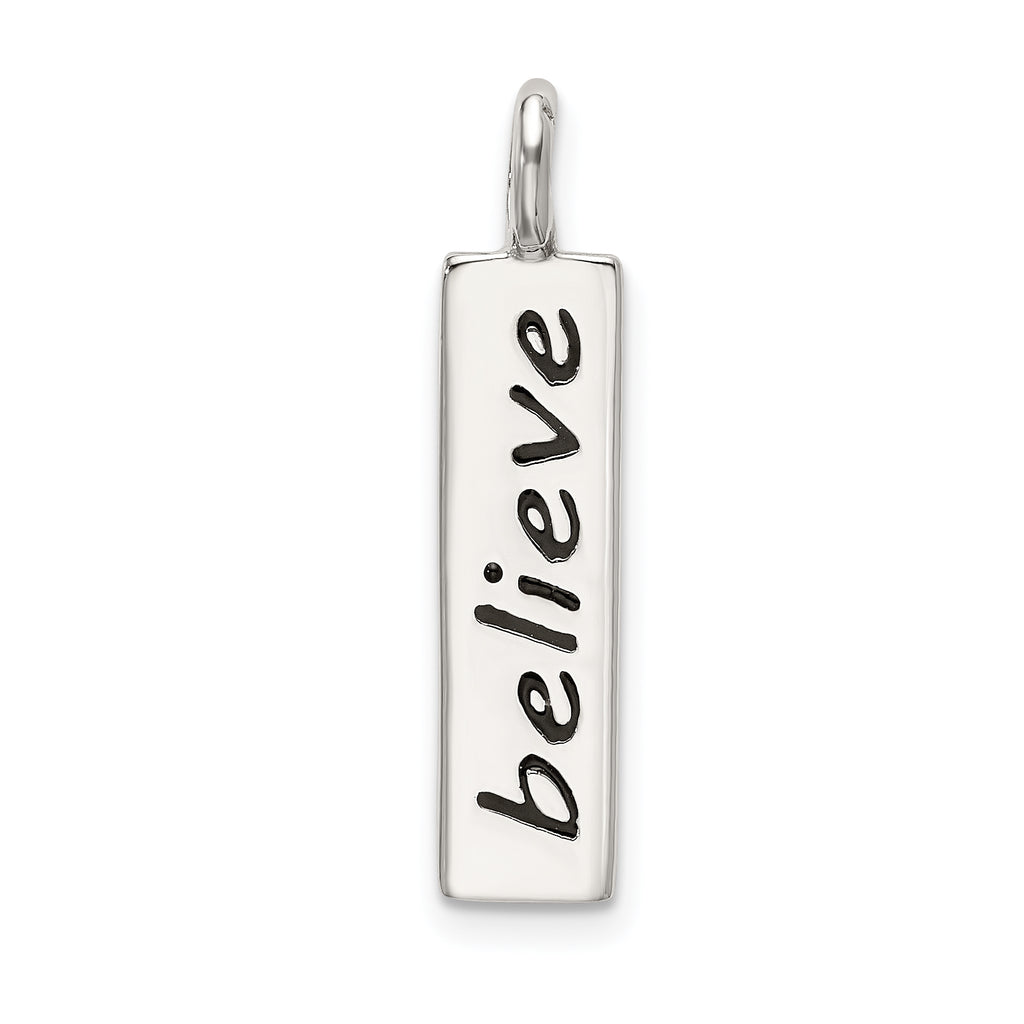 Sterling Silver Polished Enameled BELIEVE Pendant