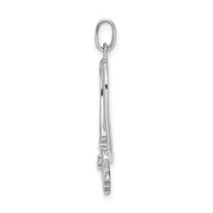 Sterling Silver Pink CZ Awareness Ribbon Pendant with Rhodium Finish