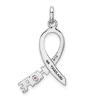 Sterling Silver Pink CZ Awareness Ribbon Pendant with Rhodium Finish