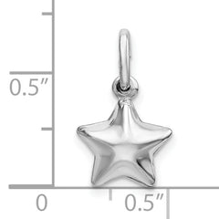 Sterling Silver 925 Puffed Star Charm Polished Rhodium-Plated Handmade