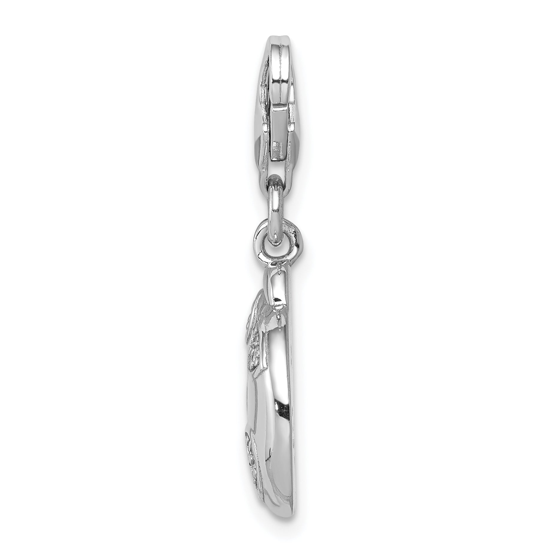 Sterling Silver Rhodium-Plated CZ Ladybug Charm Pendant with Polished Finish