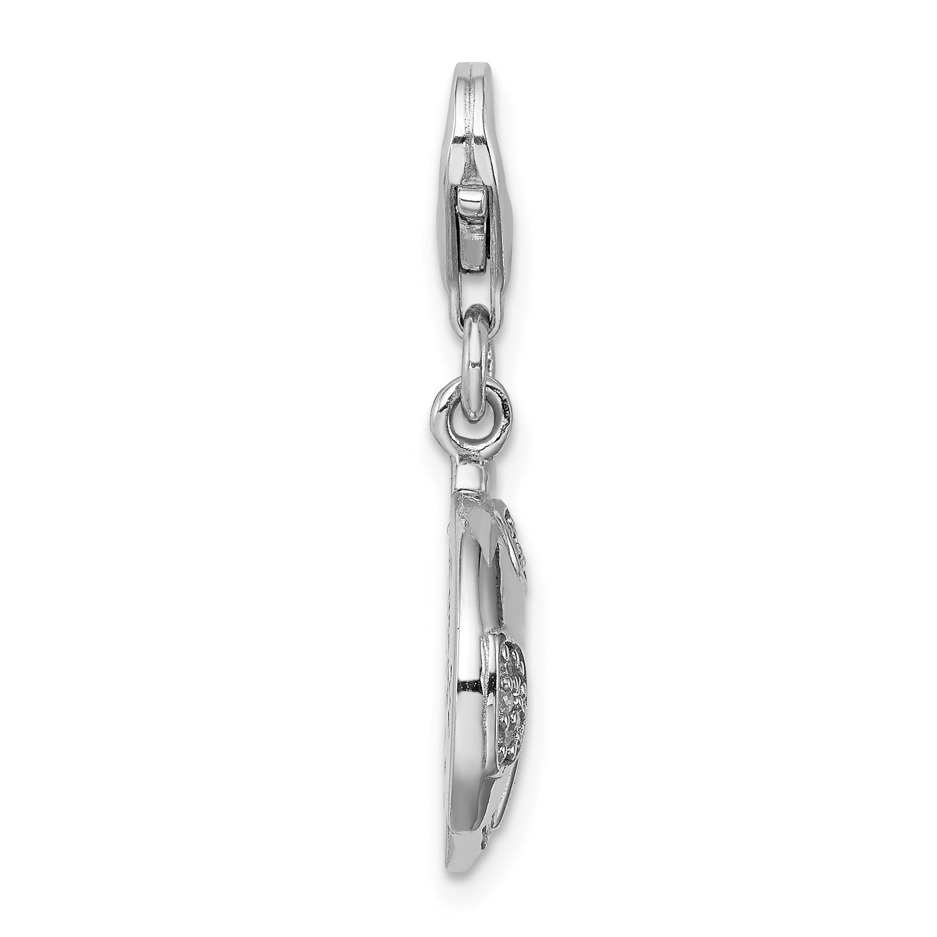 Sterling Silver Rhodium-Plated CZ Ladybug Charm Pendant with Polished Finish