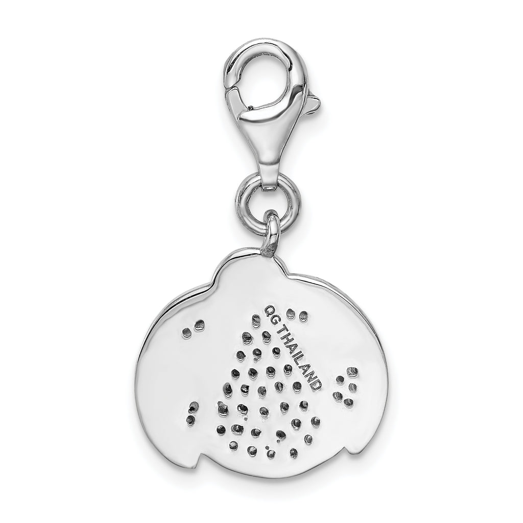Sterling Silver Rhodium-Plated CZ Ladybug Charm Pendant with Polished Finish