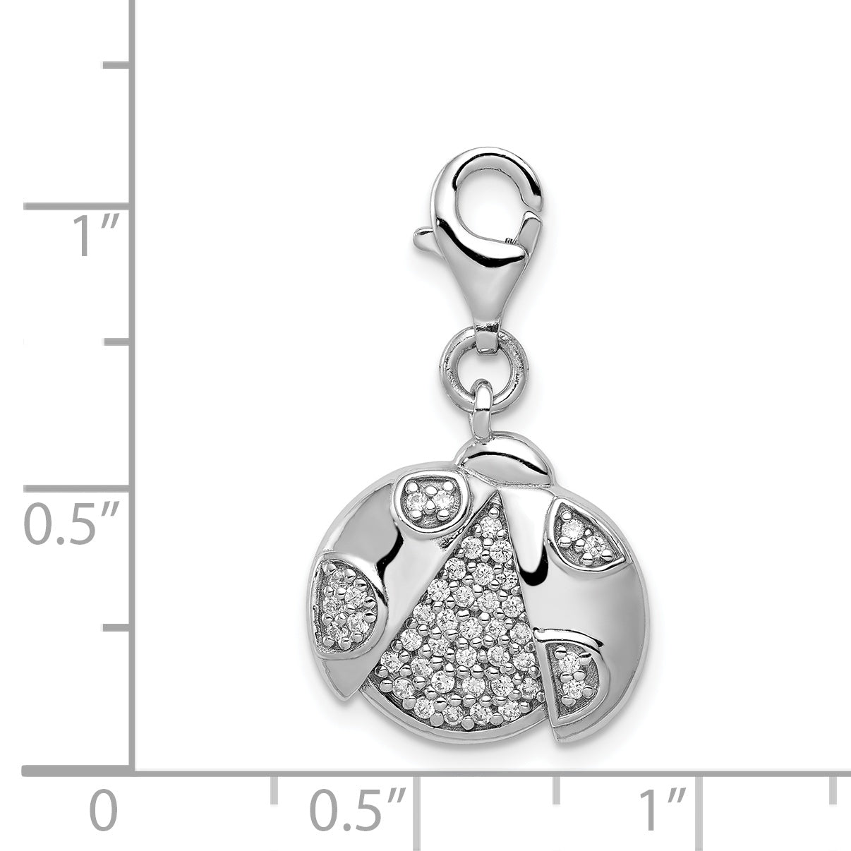 Sterling Silver Rhodium-Plated CZ Ladybug Charm Pendant with Polished Finish