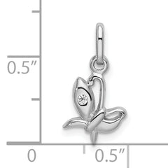 Sterling Silver 925 Butterfly Pendant with Rhodium Plated CZ