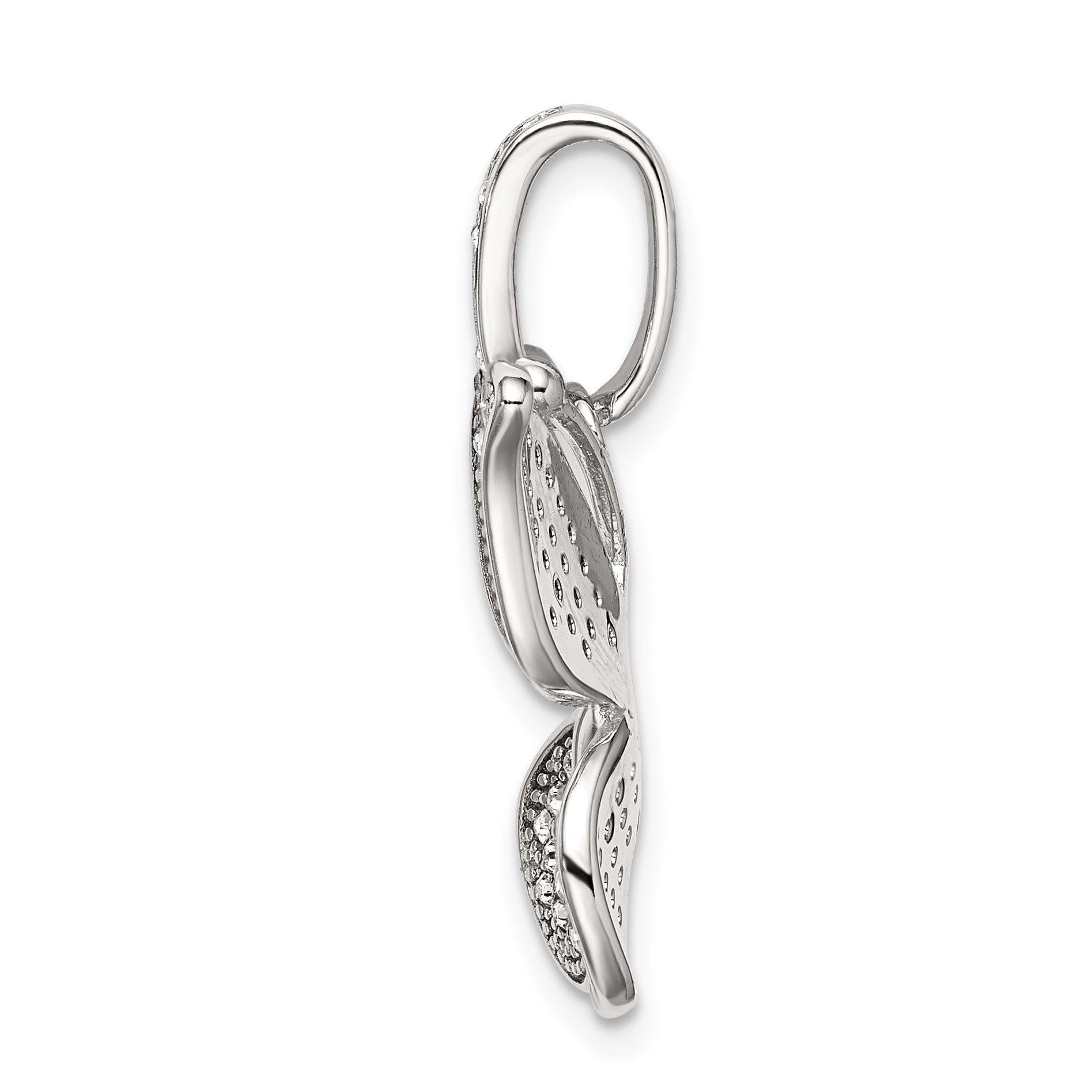 Sterling Silver Crystal Butterfly Pendant with Polished Rhodium Finish