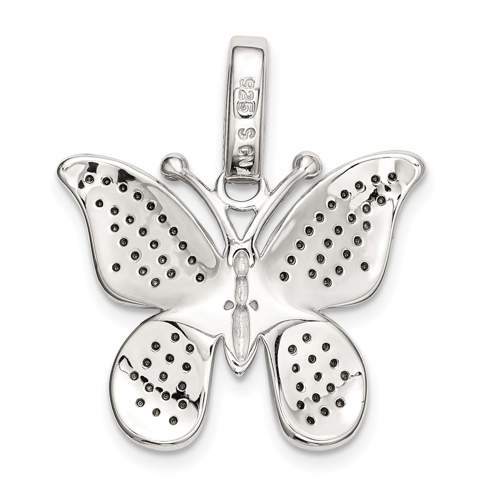 Sterling Silver Crystal Butterfly Pendant with Polished Rhodium Finish