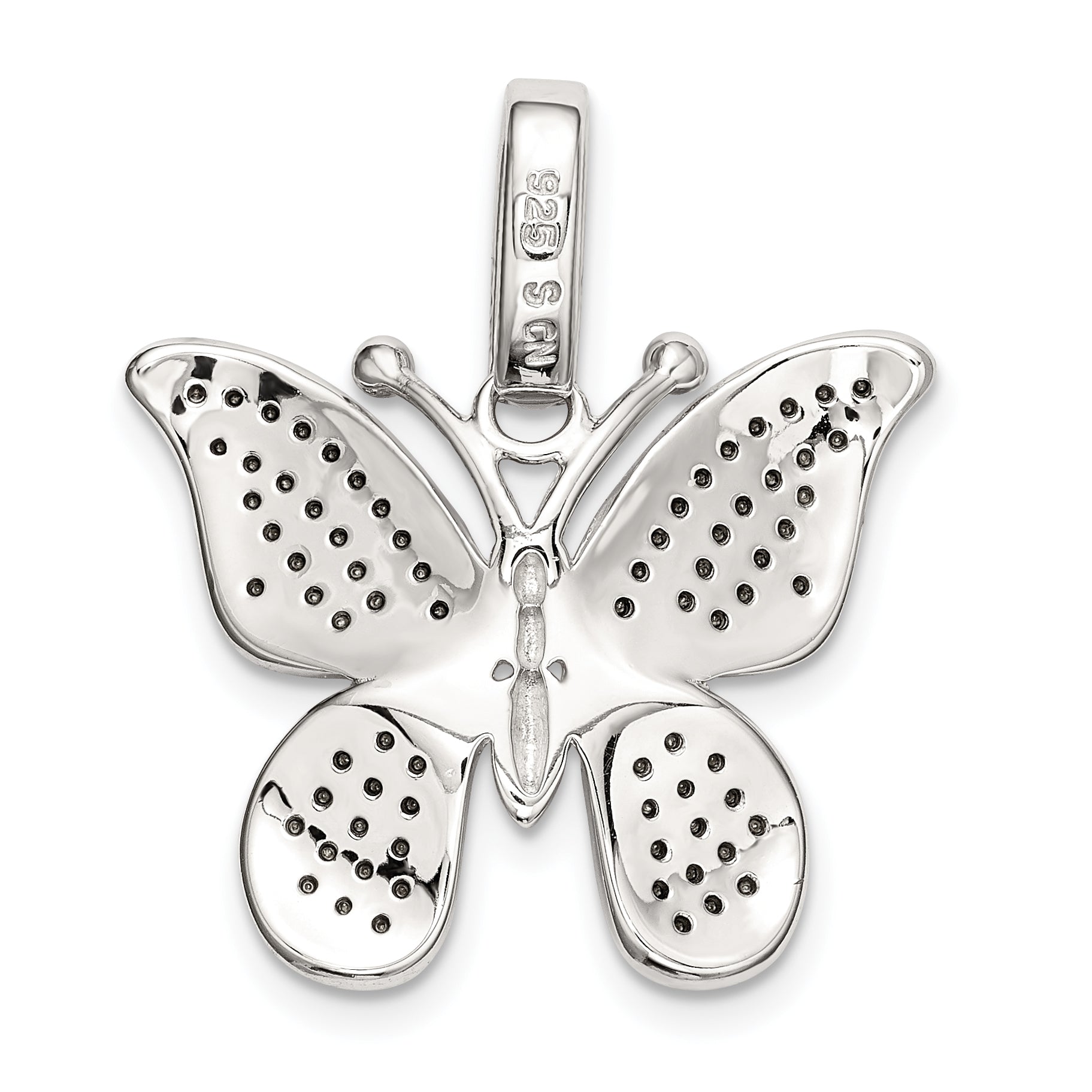 Sterling Silver Crystal Butterfly Pendant with Polished Rhodium Finish
