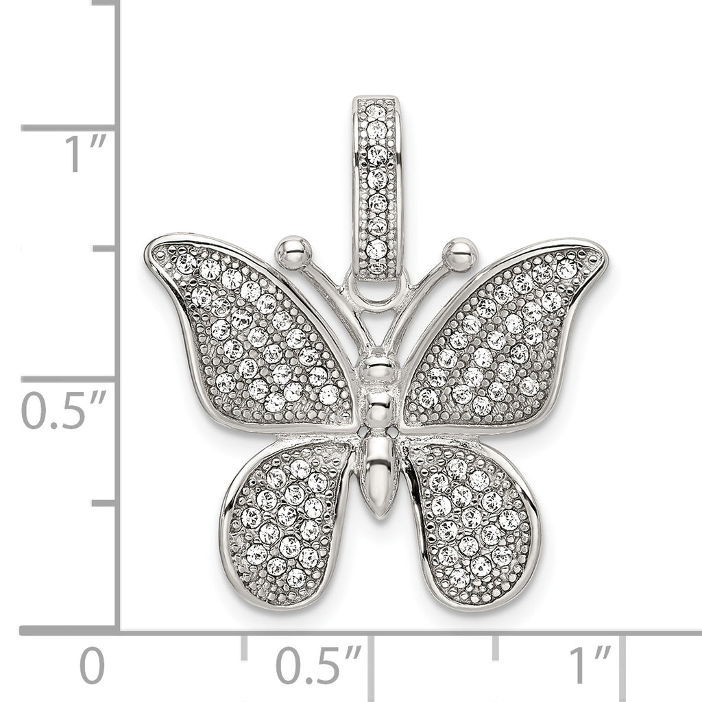 Sterling Silver Crystal Butterfly Pendant with Polished Rhodium Finish