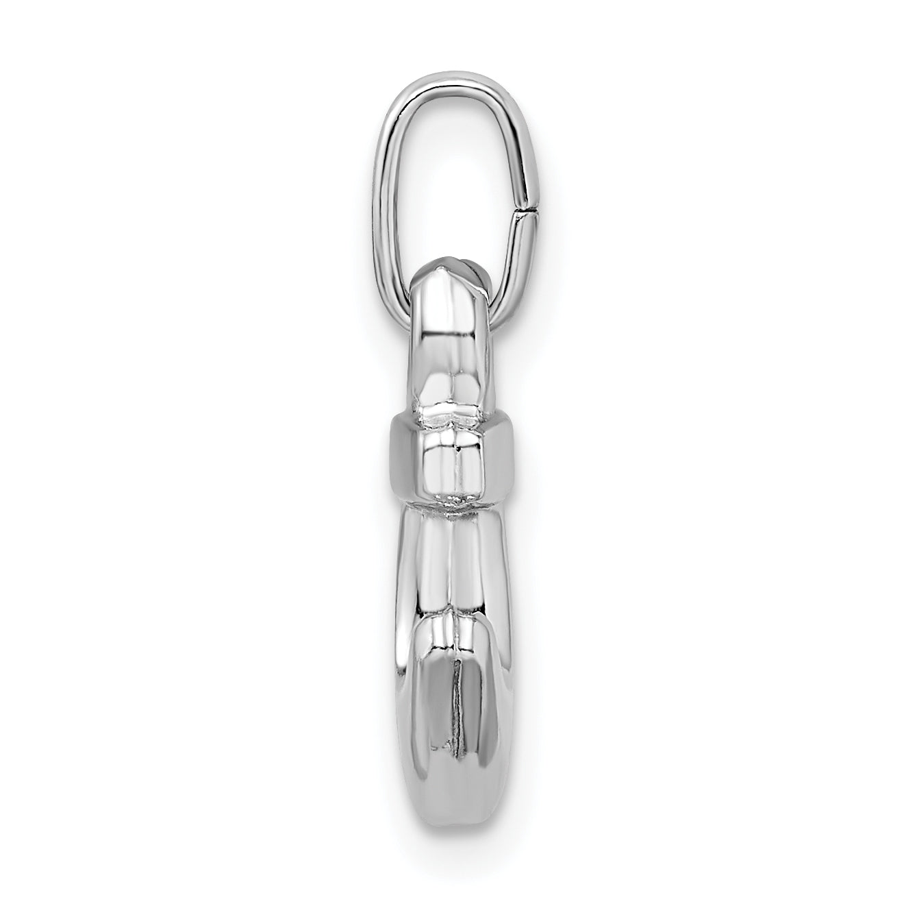 Sterling Silver 3D Anchor Charm with Polished Rhodium Finish