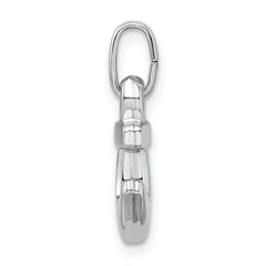 Sterling Silver 3D Anchor Charm with Polished Rhodium Finish