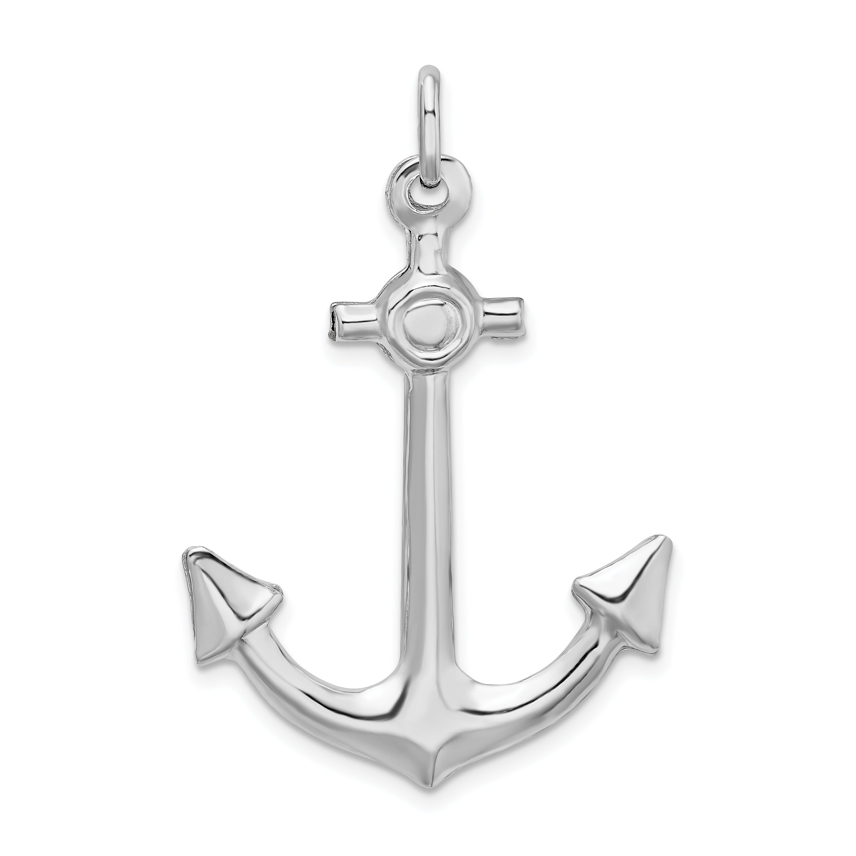 Men's 925 Sterling Silver Anchor Charm with 3D Rhodium Finish