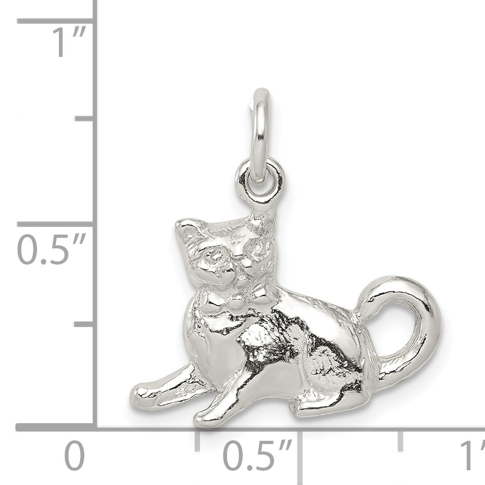 Sterling Silver 925 Cat Charm with Anti-Tarnish Cast Design