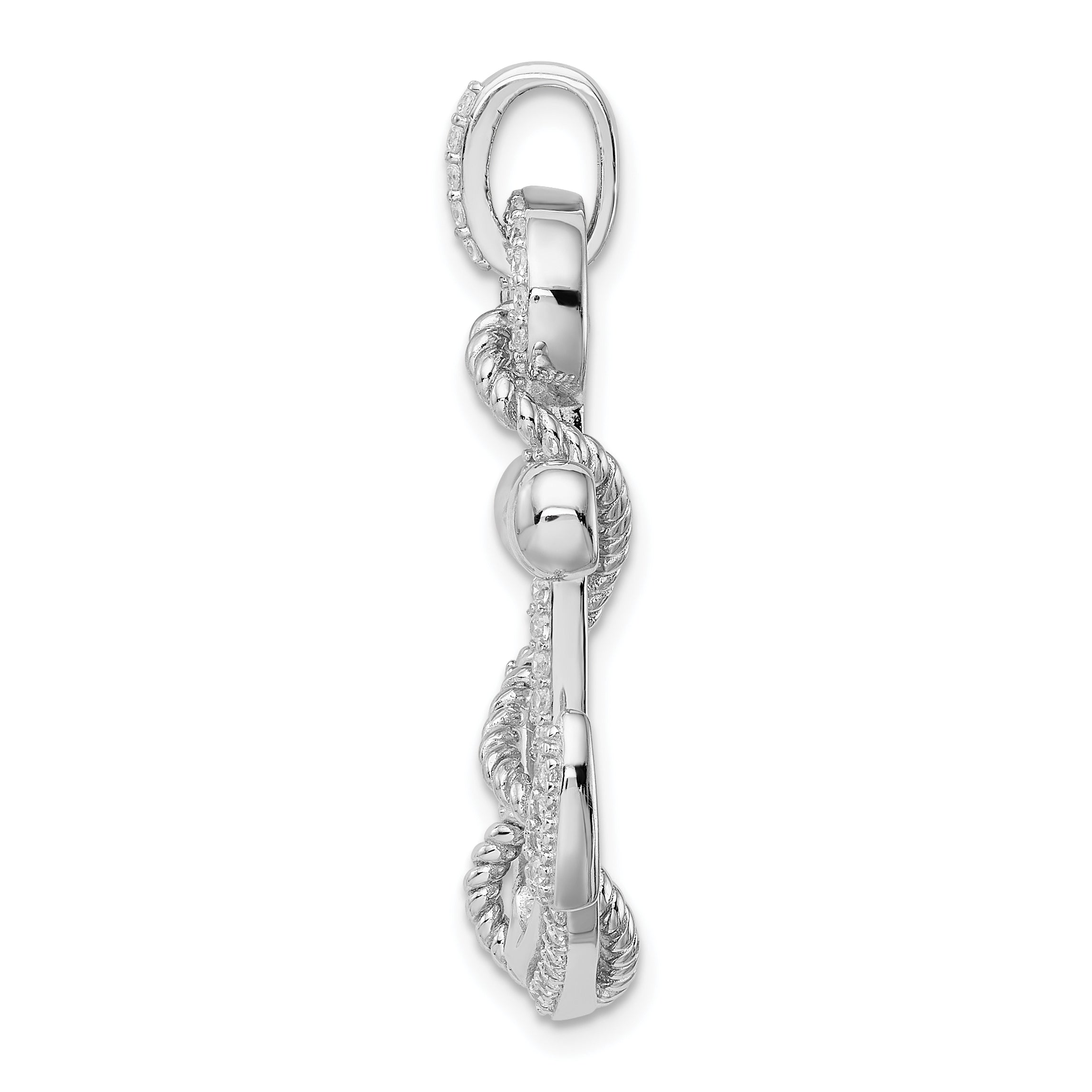 Sterling Silver 925 CZ Anchor Pendant with Polished Rhodium Finish Secondary image