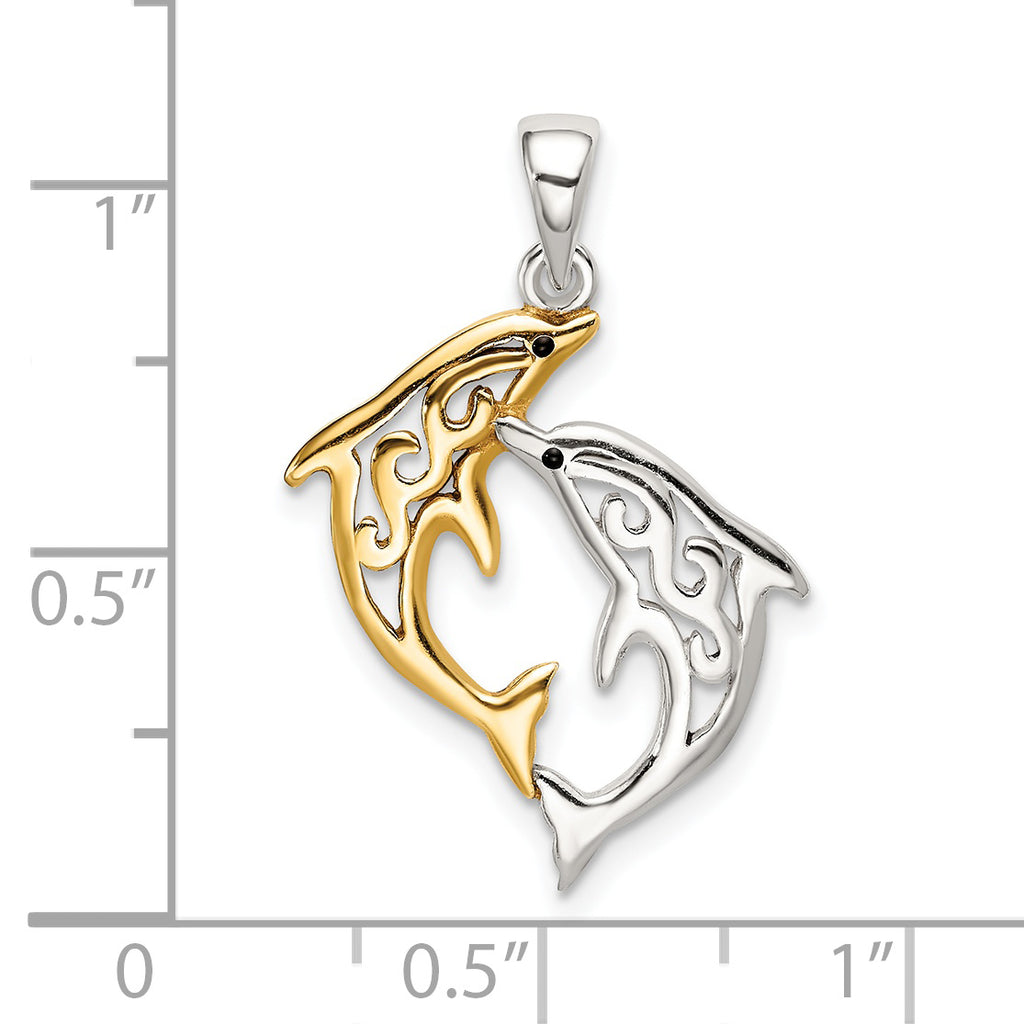 Sterling Silver Gold-Tone Dolphin Pendant with Polished Finish