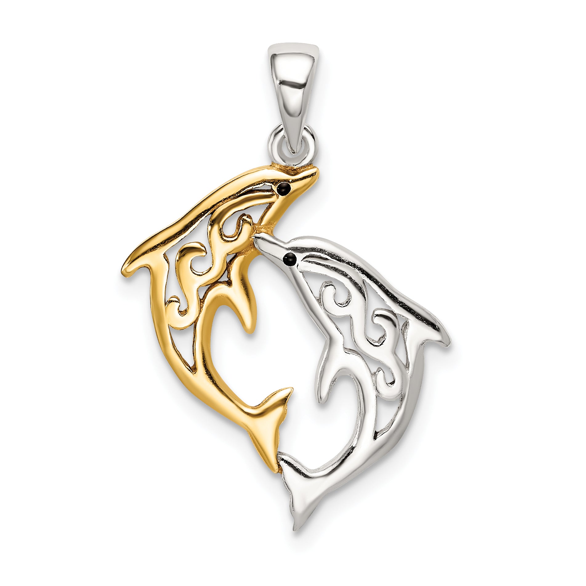 Sterling Silver & Gold-tone Enameled Filigree Dolphins Pendant Main image