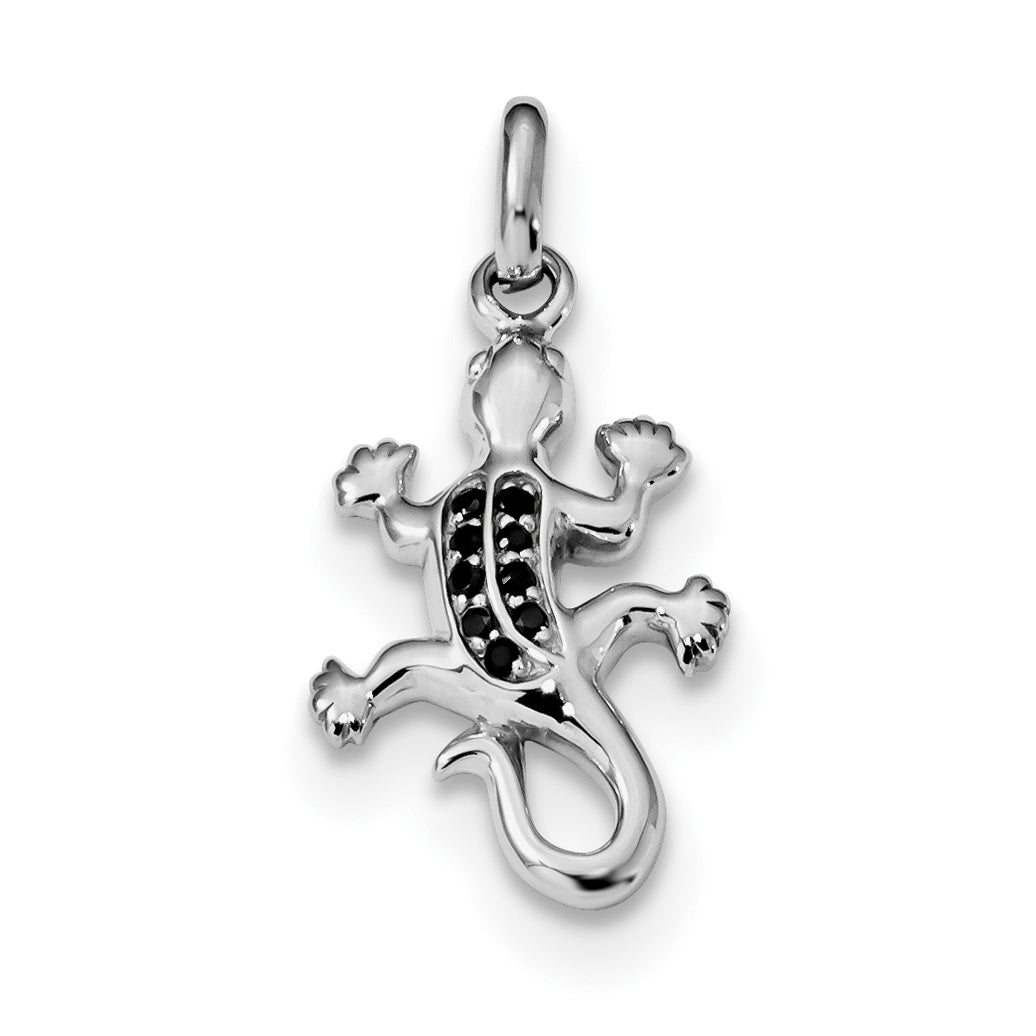 Sterling Silver Rhodium-plated Polished w/Black CZ Lizard Pendant Main image