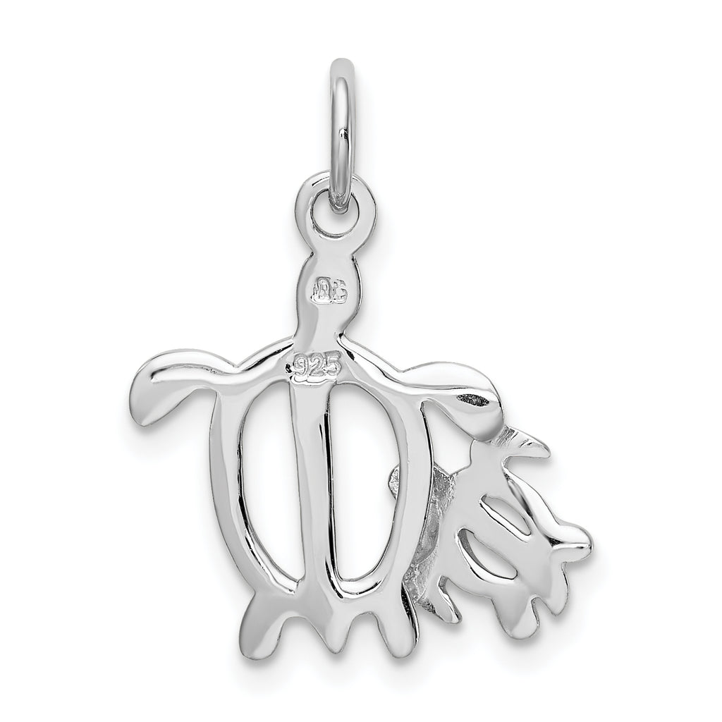Sophia Jewelers Sterling Silver Turtle Pendant with Polished Rhodium Finish