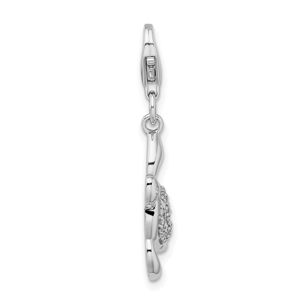 Sophia Jewelers Sterling Silver CZ Sea Turtle Charm with Rhodium Shine