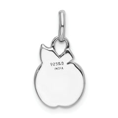 Sterling Silver Rhod-plated Polished Enamel & Glitter Fabric Apple Charm