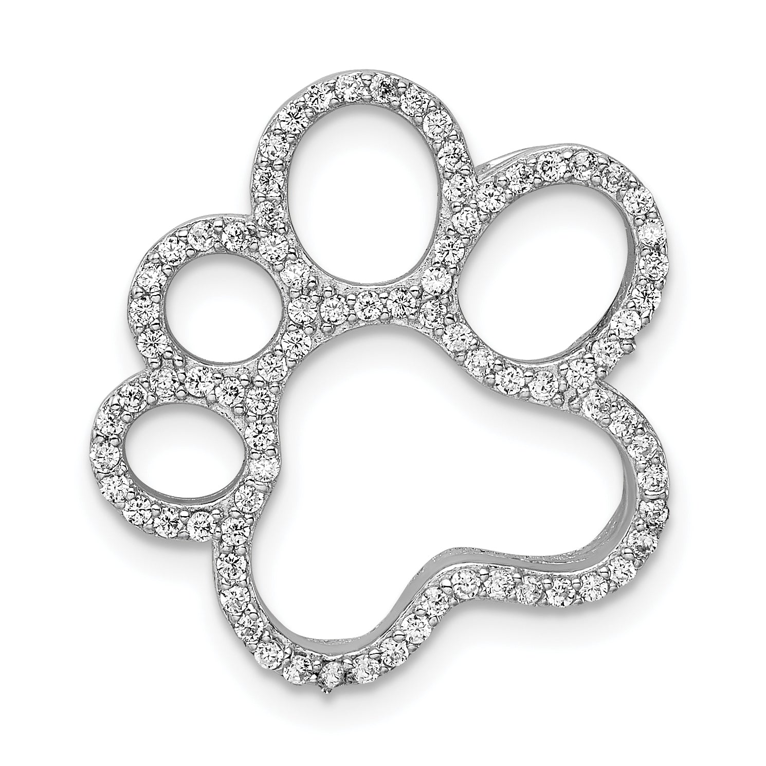 Sterling Silver Rhodium-plated CZ Paw Print Slide Main image