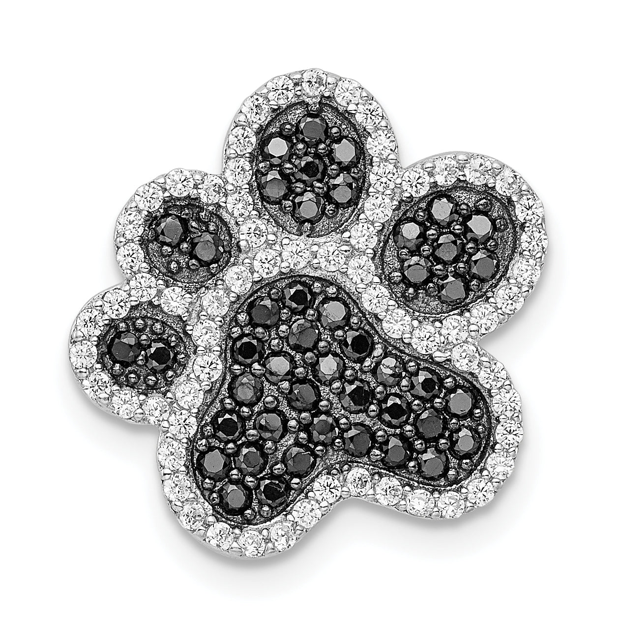 Sterling Silver Rhodium-plated Black/White CZ Paw Print Pendant Main image
