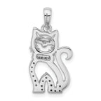 Sterling Silver 925 Cat Pendant with CZ Stones and Rhodium Finish