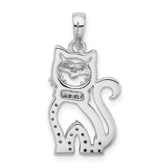 Sterling Silver 925 Cat Pendant with CZ Stones and Rhodium Finish