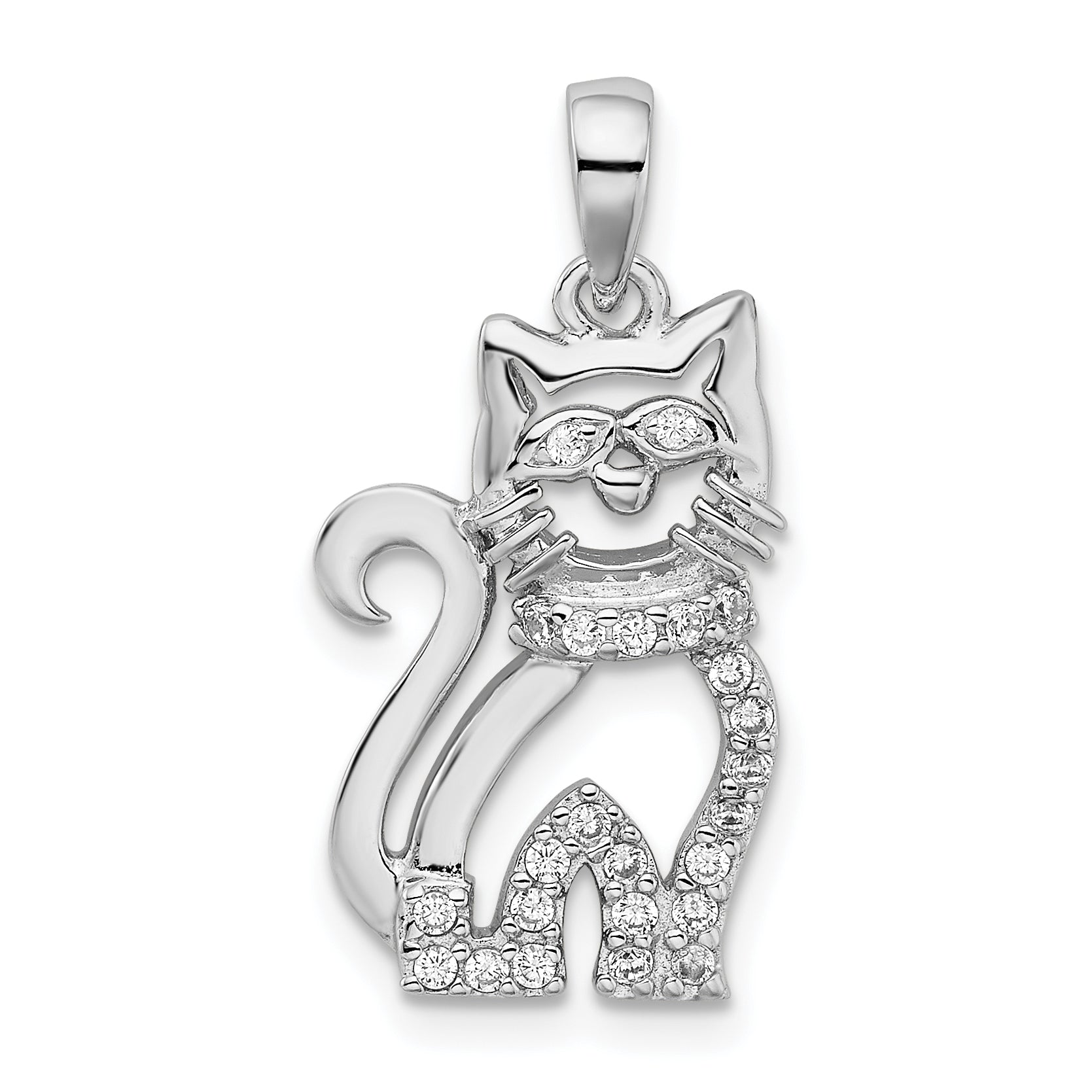 Sterling Silver Rhodium-plated CZ Cat Pendant Main image